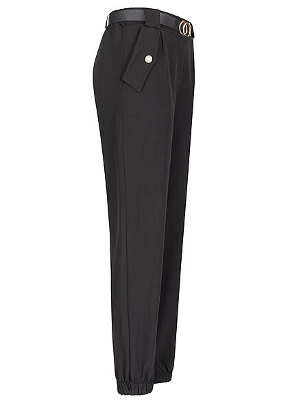 Styleboom Fashion Dames Stoffen broek met 2 zakken in military look incl. riem zwart