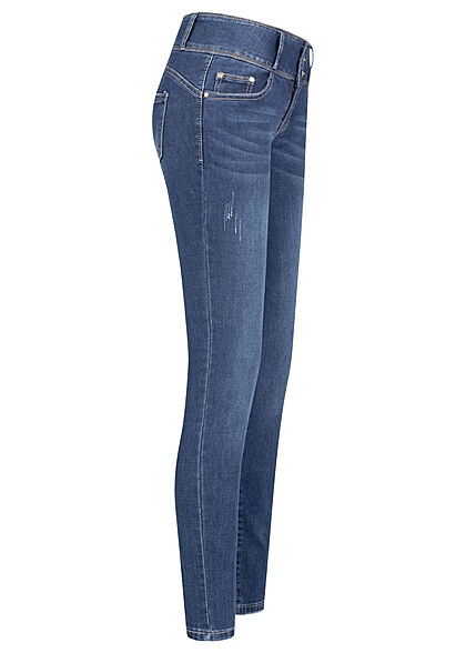 Seventyseven Lifestyle Dames skinny jeans met 3 knopen 5 zakken marineblauw