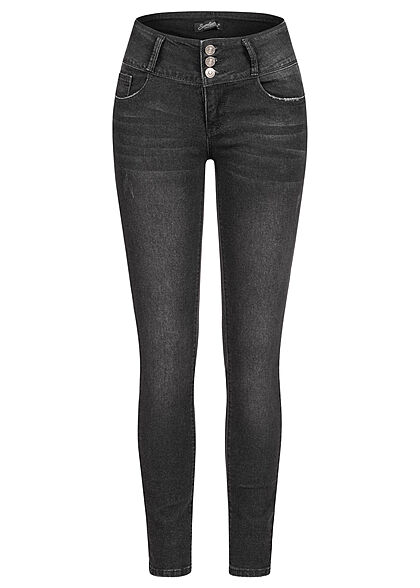 Seventyseven Lifestyle Dames Skinny Jeans 5-Pockets 3 knopen zwart