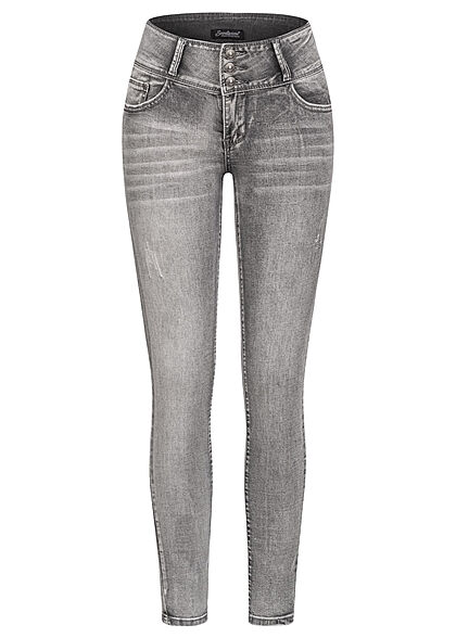 Seventyseven Lifestyle Dames Skinny Jeans 5-Pockets 3 knopen grijs