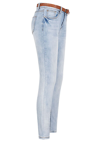 Seventyseven Lifestyle Dames skinnyjeans incl. riem 5 zakken denim lichtblauw