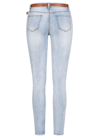 Seventyseven Lifestyle Dames skinnyjeans incl. riem 5 zakken denim lichtblauw