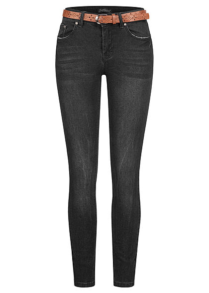 Seventyseven Lifestyle Dames skinnyjeans incl. riem 5 zakken zwart