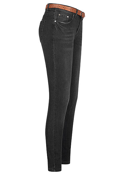 Seventyseven Lifestyle Dames skinnyjeans incl. riem 5 zakken zwart