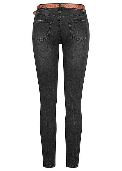 Seventyseven Lifestyle Dames skinnyjeans incl. riem 5 zakken zwart