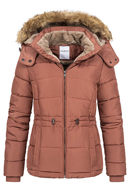 Seventyseven Lifestyle Dames Gewatteerde winterjas afneembare capuchon roze bruin