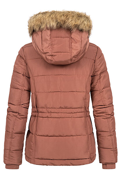 Seventyseven Lifestyle Dames Gewatteerde winterjas afneembare capuchon roze bruin