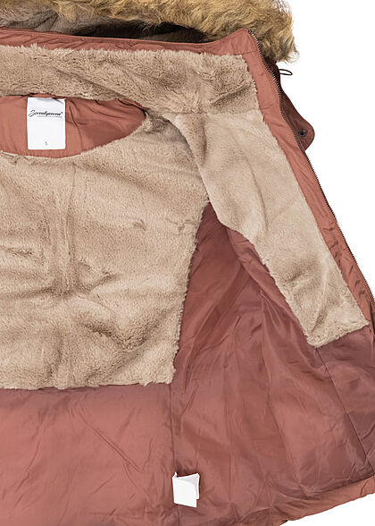Seventyseven Lifestyle Dames Gewatteerde winterjas afneembare capuchon roze bruin