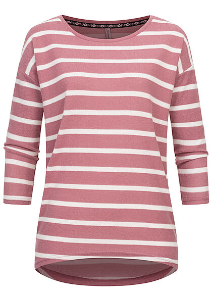 Seventyseven Lifestyle Damen 3/4 Arm Longsleeve Shirt Streifen Muster f. blush rosa - Art.-Nr.: 21109024