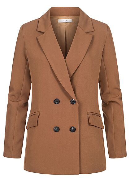 Hailys Dames Blazer met knopen en schoudervullingen 2 zakken camel bruin