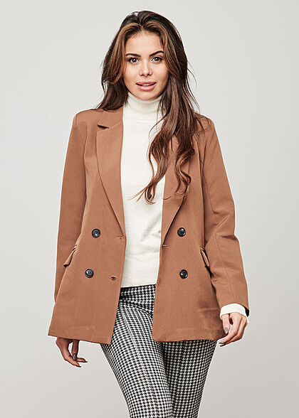 Hailys Dames Blazer met knopen en schoudervullingen 2 zakken camel bruin