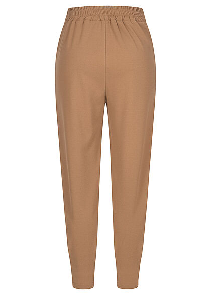 Hailys Dames elegante broek met elastische tailleband en 2 zakken camel bruin