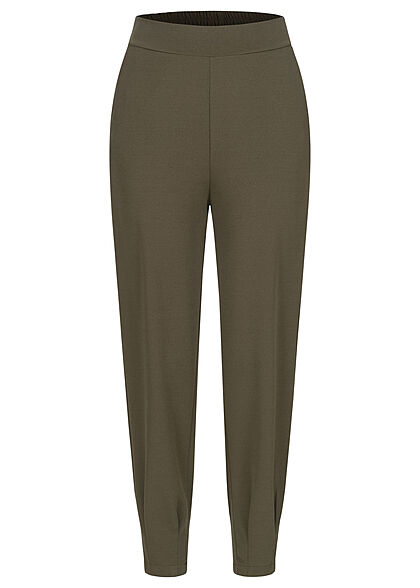 Hailys Dames elegante broek met elastische tailleband en 2 zakken khaki