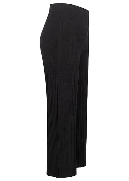 Hailys Dames 3/4 Broek met elastische tailleband rib-look zwart