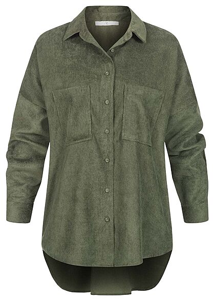 Hailys Dames Blouse met borstzakken en knopen khaki