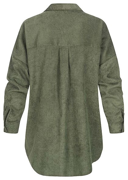 Hailys Dames Blouse met borstzakken en knopen khaki