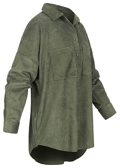 Hailys Dames Blouse met borstzakken en knopen khaki