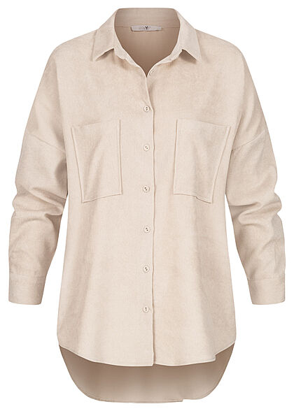 Hailys Dames Blouse met borstzakken en knopen beige