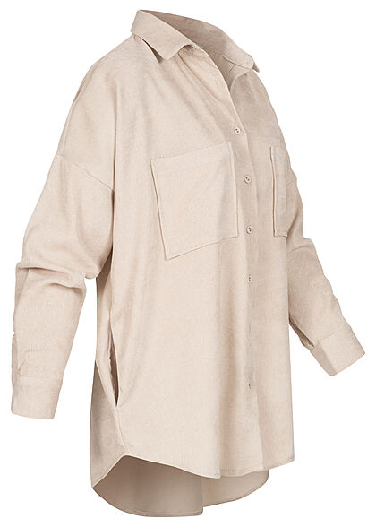 Hailys Dames Blouse met borstzakken en knopen beige