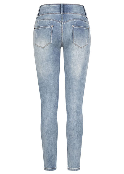 Seventyseven Lifestyle Dames skinny jeans met 5 zakken en 3 knopen lichtblauw