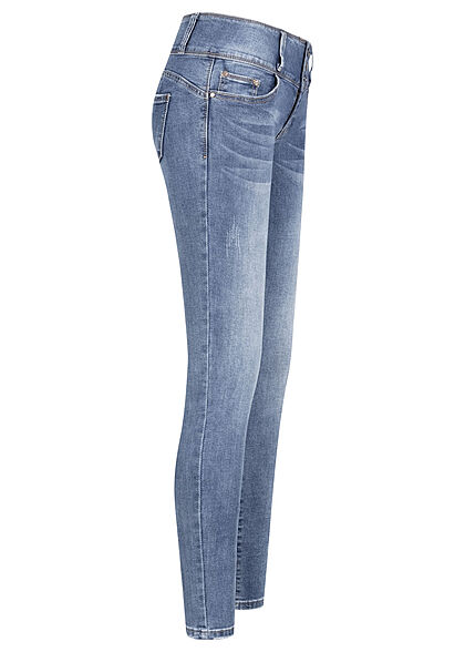 Seventyseven Lifestyle Dames skinny jeans met 5 zakken en 3 knopen marineblauw