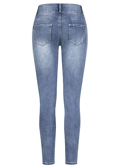 Seventyseven Lifestyle Dames skinny jeans met 5 zakken en 3 knopen marineblauw
