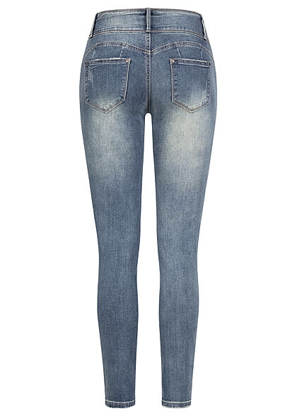 Seventyseven Lifestyle Dames skinny jeans met 5 zakken en 3 knopen dirty blue