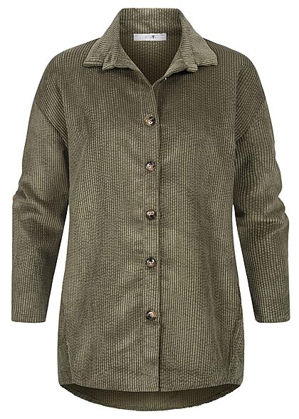 Hailys Dames Blouse met omslagmouwen en knopen fijn koordlook kaki