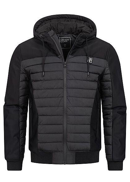 Hailys Heren Winterjas met capuchon en 2 zakken materiaalmix zwart grijs