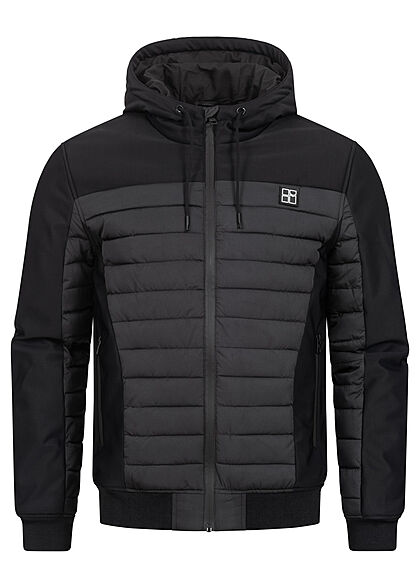 Hailys Heren Winterjas met capuchon en 2 zakken materiaalmix zwart grijs