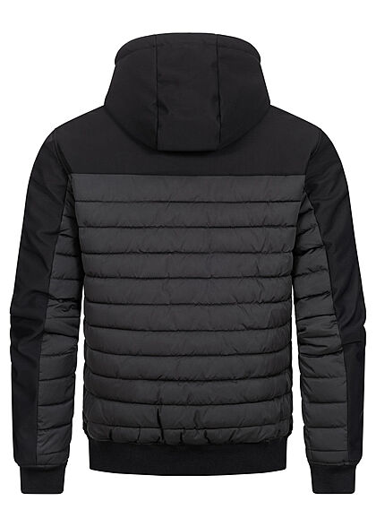 Hailys Heren Winterjas met capuchon en 2 zakken materiaalmix zwart grijs