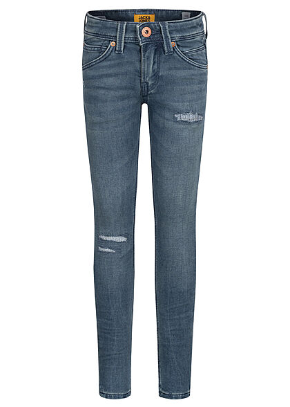 Jack and Jones Junior Super Skinny Jeans Hose 5-Pockets Destroy Optik blau denim