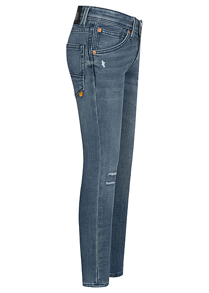 Jack and Jones Junior Super Skinny Jeans Hose 5-Pockets Destroy Optik blau denim