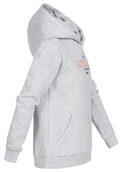 Jack and Jones Junior Hoodie met kangoeroezak en geborduurd logo op de voorkant lichtgrijs