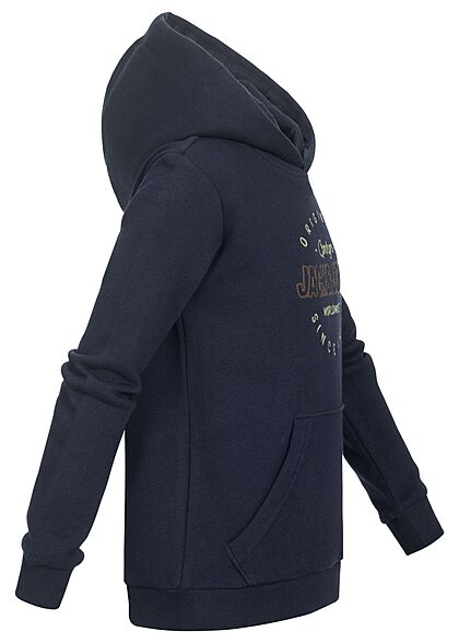 Jack and Jones Junior Hoodie met kangoeroezak en geborduurd logo op de voorkant marineblauw