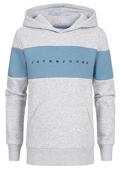 Jack and Jones Junior Jungen 2-Tone Hoodie mit Stickerei & Kägurutasche hellgrau mel