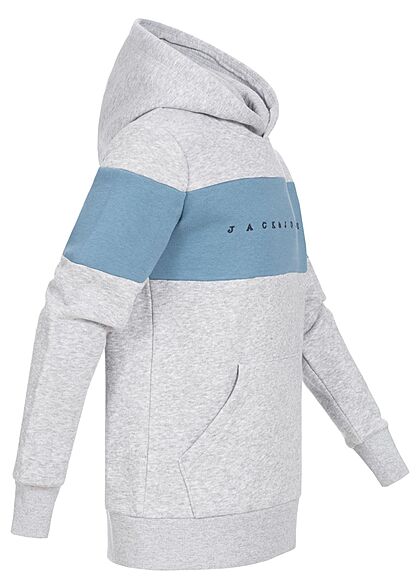 Jack and Jones Junior Jungen 2-Tone Hoodie mit Stickerei & Kägurutasche hellgrau mel