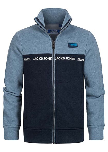 Jack and Jones Junior Jungen 2-Tone High-Neck Sweat Jacke 2-Pockets china blau navy - Art.-Nr.: 21110031