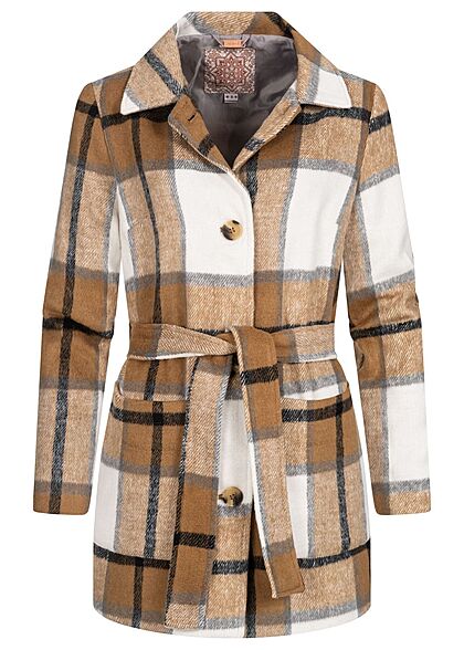 Aiki Dames soft touch shacket met 2 zakken en strikceintuur beige bruin