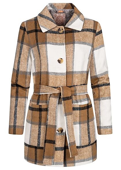 Aiki Dames soft touch shacket met 2 zakken en strikceintuur beige bruin