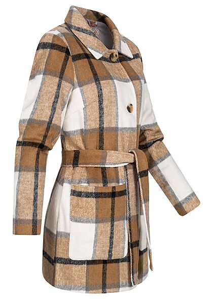 Aiki Dames soft touch shacket met 2 zakken en strikceintuur beige bruin