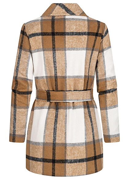 Aiki Dames soft touch shacket met 2 zakken en strikceintuur beige bruin