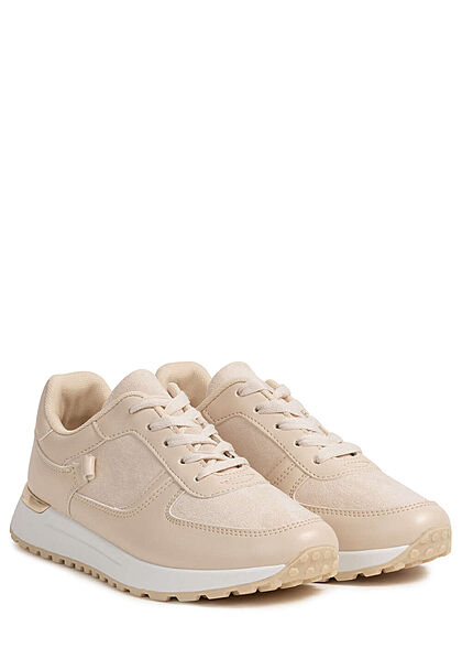 Seventyseven Lifestyle Dames Sneaker materiaalmix beige