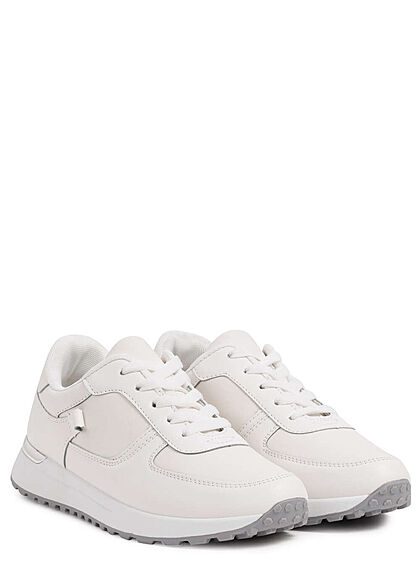 Seventyseven Lifestyle Dames Sneaker met veters kunstleer wit zilver