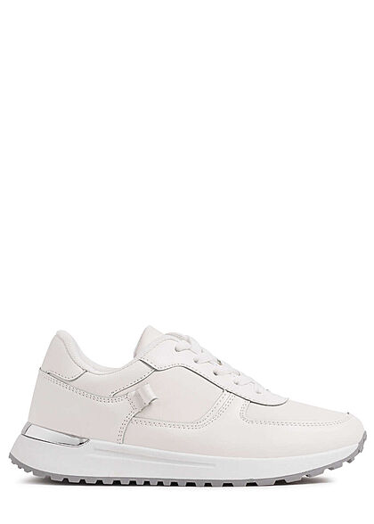 Seventyseven Lifestyle Dames Sneaker met veters kunstleer wit zilver