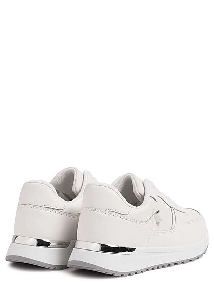 Seventyseven Lifestyle Dames Sneaker met veters kunstleer wit zilver