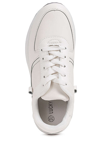 Seventyseven Lifestyle Dames Sneaker met veters kunstleer wit zilver