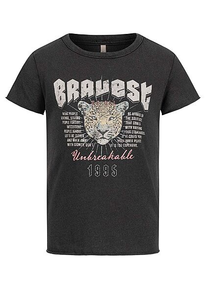 ONLY Kids Meisje T-Shirt met wilde leeuw glitter print zwart