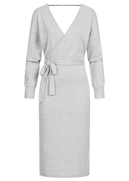 Vero Moda Dames lange vorm jurk met bindceintuur en v-hals lichtgrijs - Art.-Nr.: 21110089