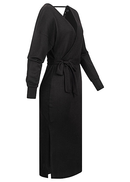 Vero Moda Dames lange vorm jurk met bindceintuur en v-hals zwart